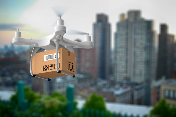 istock Delivery drone flying in New york city 1032549244