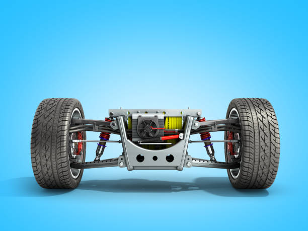 istock electric car cystem wheelbase with electric vehicle drive system and battery pack 3d render on blue 1032556190