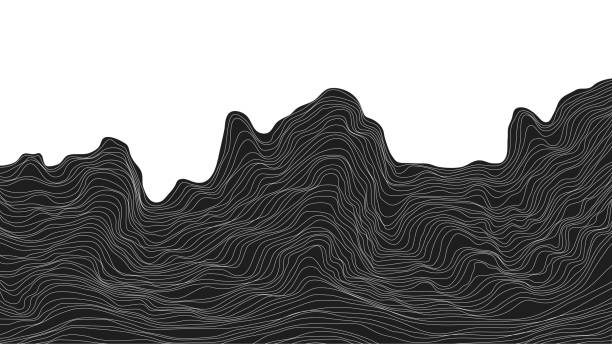 Abstract black and white background dynamic particle waves vector illustration Abstract black and white background dynamic particle waves vector illustration design decoration mountain layers stock illustrations