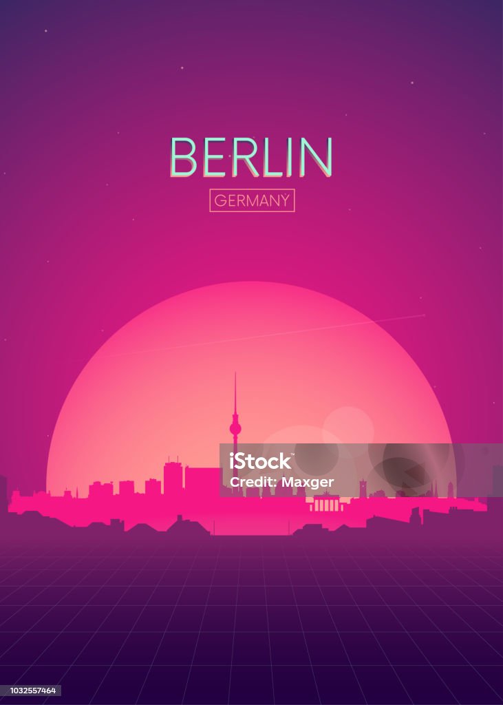 Travel poster vectors illustrations, Futuristic retro skyline Berlin Berlin stock vector