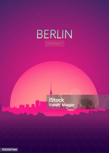 Travel Poster Vectors Illustrations Futuristic Retro Skyline Berlin Stock Illustration - Download Image Now