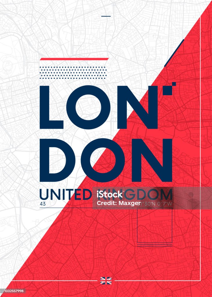 Afiche de color de gráficos de tipografía con un mapa de Londres, Ilustración de vectores viajes - arte vectorial de Londres - Inglaterra libre de derechos