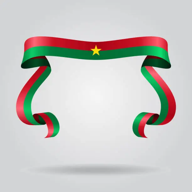 Vector illustration of Burkina Faso flag wavy ribbon background. Vector illustration.