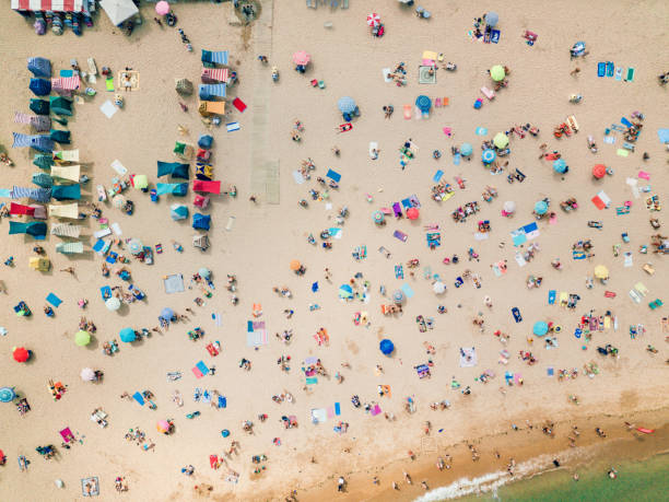 istock Aerial view of beach huts in Gijon 1032561806