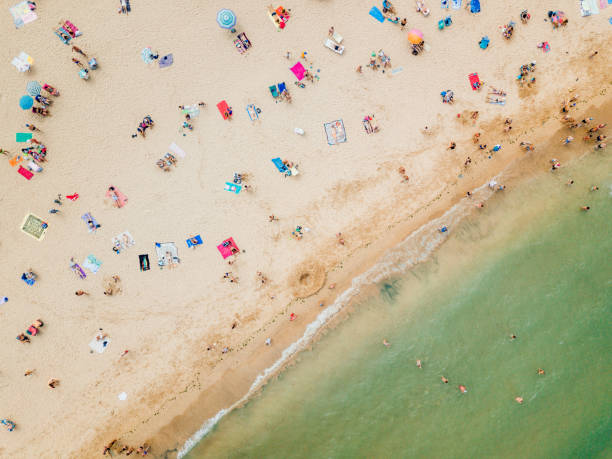 istock Aerial view of beach huts in Gijon 1032561818