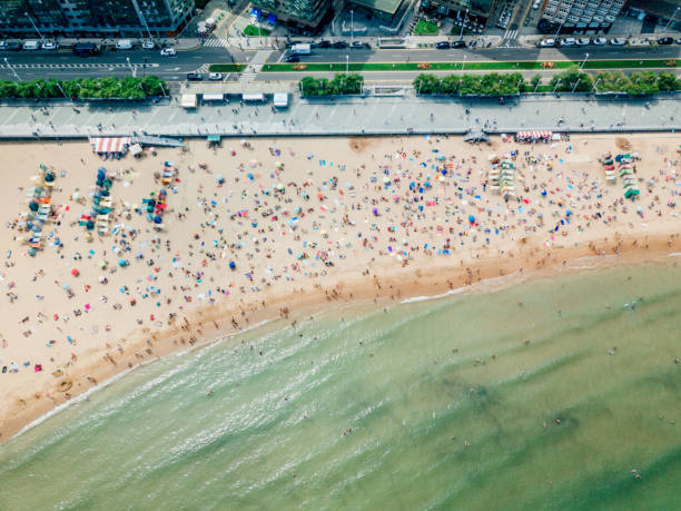 istock Aerial view of beach huts in Gijon 1032561954