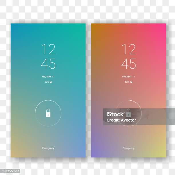 Screen Lock Variations Mobile Screen Lock Display With Abstract Gradient Wallpaper Background ...