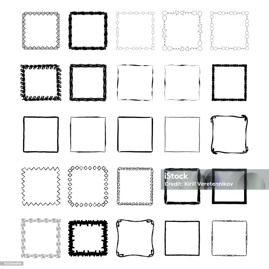 Set of hand drawn ink frames. Brush texture. Isolated. Border - Frame stock vector