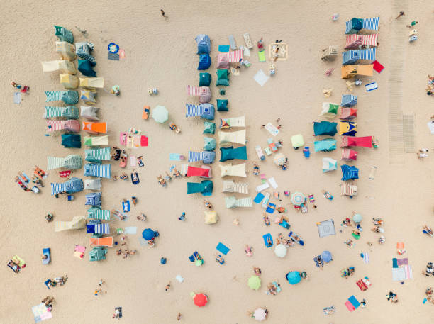 istock Aerial view of beach huts in Gijon 1032567754