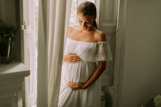 istock Young pregnant woman standing by the window 1032574254