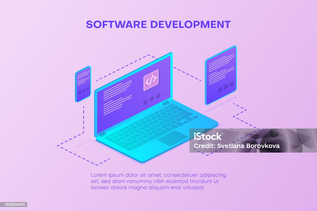 Software Development Page Software Development Landing Page Template With Devices Stock ...