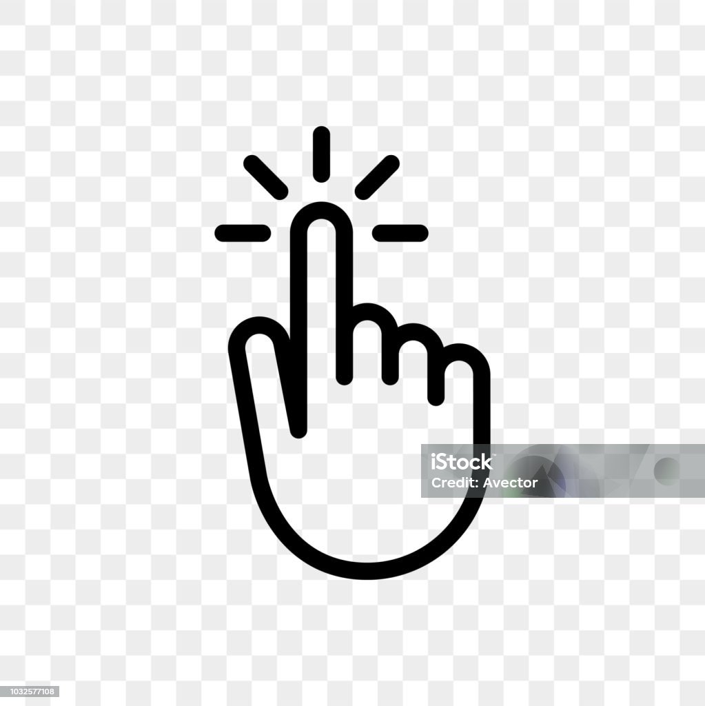 Klicken Sie auf Finger Hand drücken oder drücken Vektor Icon auf transparenten Hintergrund - Lizenzfrei Icon Vektorgrafik