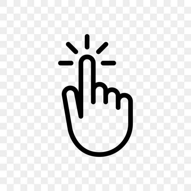 нажмите пальцем на нажатие руки или нажмите значок вектора на прозрачном фоне - курсор stock illustrations