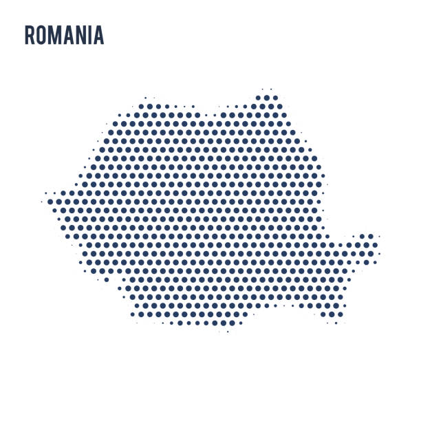 illustrations, cliparts, dessins animés et icônes de carte en pointillés de la roumanie isolée sur fond blanc. - romania