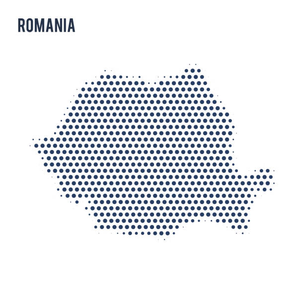 ルーマニアは、白い背景で隔離の点線のマッ  プ。 - ルーマニア点のイラスト素材／クリップアート素材／マンガ素材／アイコン素材