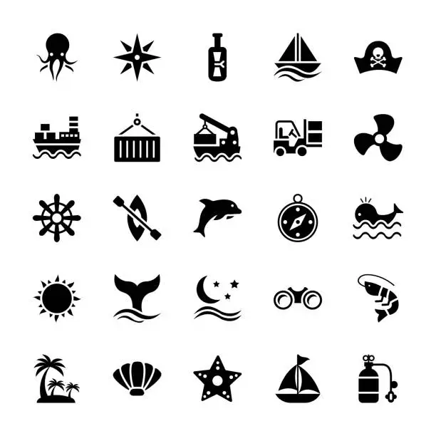 Vector illustration of Aquatic glyph icons