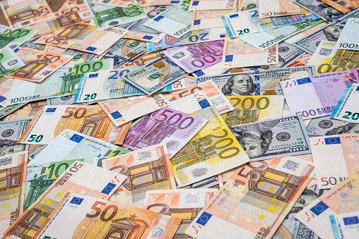 Macro shot of two hundred euro banknote