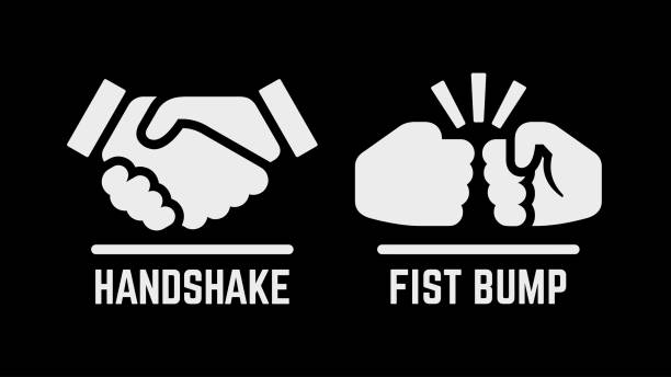 ilustrações de stock, clip art, desenhos animados e ícones de vector isolated simple handshake and fist bump icon of two shaking and bumping hand for business team, partnership, punch and friendship illustration. - faust