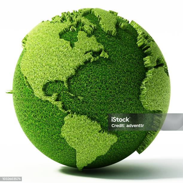 Green Globe With World Map Isolated On White Stock Photo - Download Image Now - Globe - Navigational Equipment, Environmental Conservation, Green Color