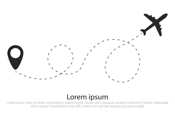 flugzeug-route, linie. - gepunktete linie stock-grafiken, -clipart, -cartoons und -symbole