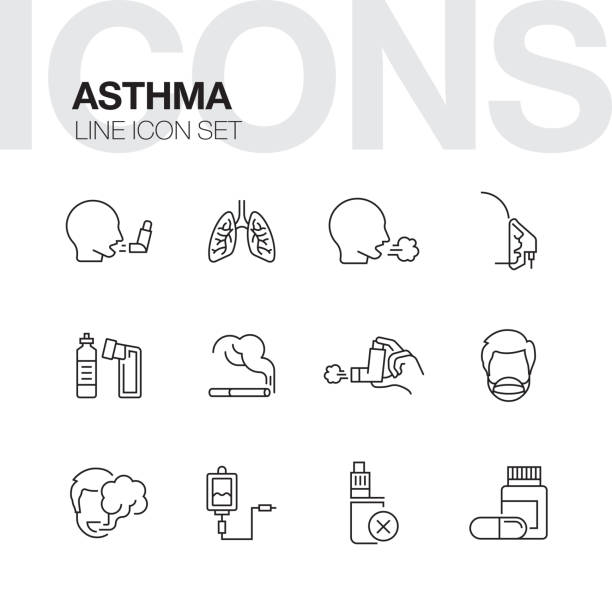 illustrations, cliparts, dessins animés et icônes de icônes de ligne de l’asthme - asthmatic