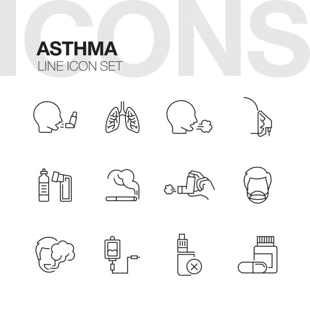 illustrazioni stock, clip art, cartoni animati e icone di tendenza di icone della linea asma - asthmatic