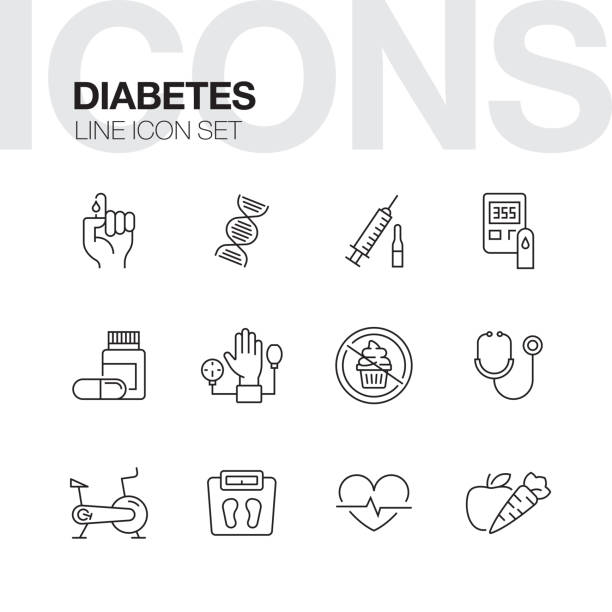 illustrations, cliparts, dessins animés et icônes de icônes de ligne de diabète - insulin food blood sugar test diabetes