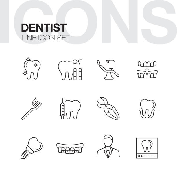 illustrazioni stock, clip art, cartoni animati e icone di tendenza di icone linea dentista - human teeth immagine