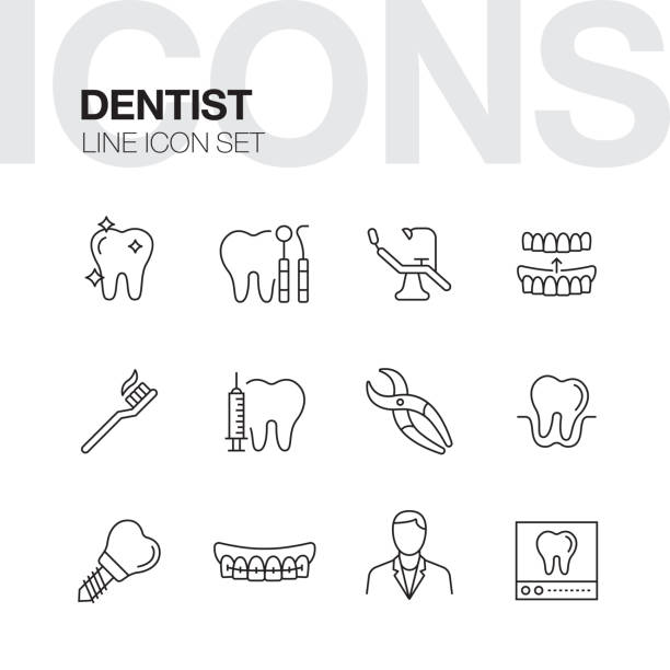 ilustrações, clipart, desenhos animados e ícones de ícones de linha dentista - dentist dental hygiene symbol computer icon