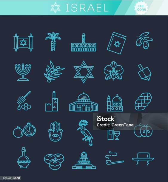 Land Israel Reise Urlaub Icons Set Stock Vektor Art und mehr Bilder von Icon - Icon, Judentum, Challahbrot