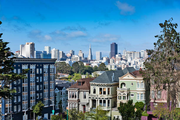 istock Painted ladies and downtown modern skyline 1032616880