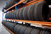 Warehouse with tyres on store