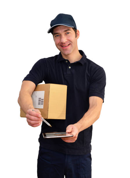 istock Delivery service - parcel carrier to deliver parcels and consignments - isolated on white background 1032617778