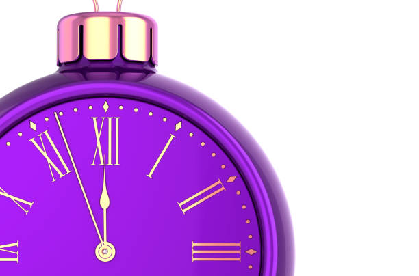 New Years Eve alarm clock face countdown bauble purple