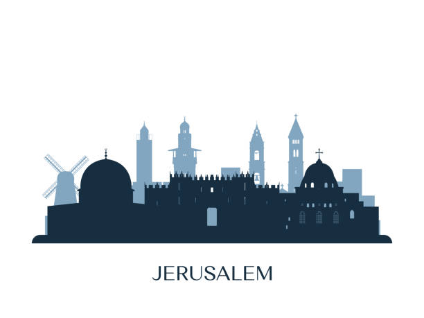 예루살렘 지평선, 흑백 실루엣 벡터 일러스트입니다. - jerusalem stone illustrations stock illustrations