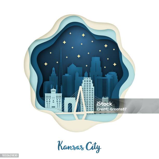 Paper Art Illustration Of Kansas City Origami Concept Night City With Stars Vector Illustration Stock Illustration - Download Image Now