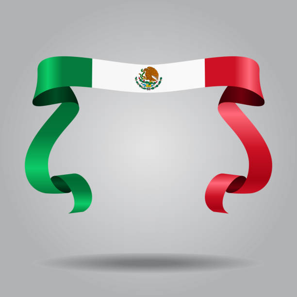 ilustraciones, imágenes clip art, dibujos animados e iconos de stock de fondo de cinta ondulada de bandera mexicana. ilustración de vector. - bandera mexicana