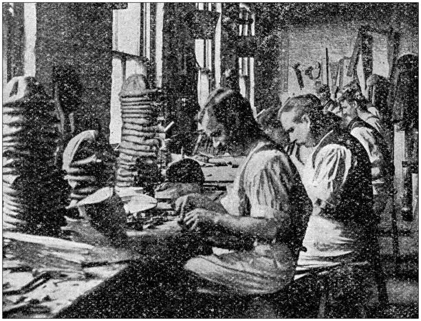 istock Antique photograph: Production of a football ball 1032644878