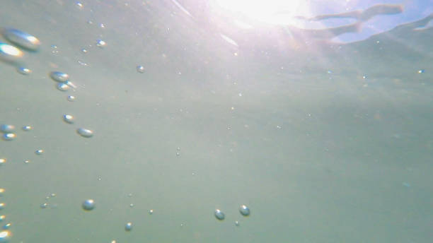 istock Underwater sea view with bubbles from the movement 1032645970