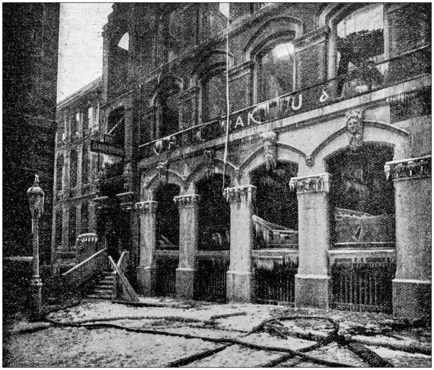 istock Antique photograph: Fire destruction, Frozen water, Victoria Street, London 1032651692