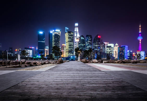 istock Beautiful Shanghai skyline at night,modern urban background 1032659744