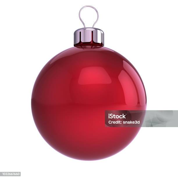 Red Christmas Ball Classic Decoration Closeup Stock Photo - Download Image Now - Christmas Ornament, Christmas, Red