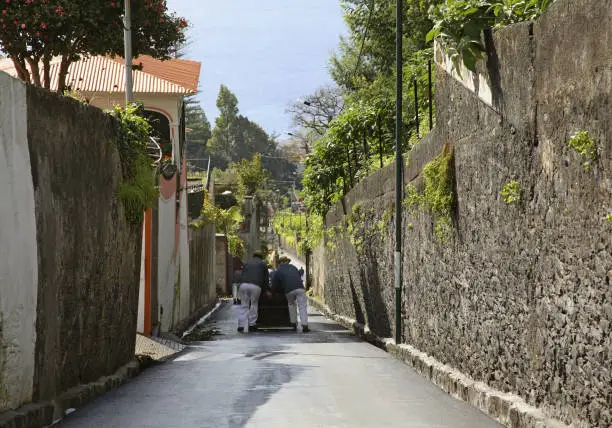 Toboggan run from mountain in Funchal. Madeira island. Portugal