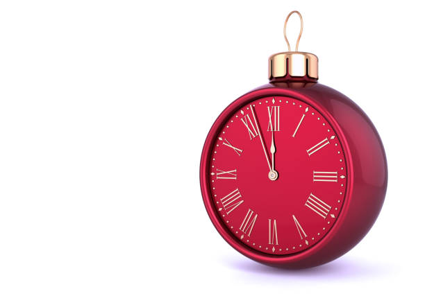 istock Christmas ball clock face red, New Year's Eve last hour countdown 1032686594