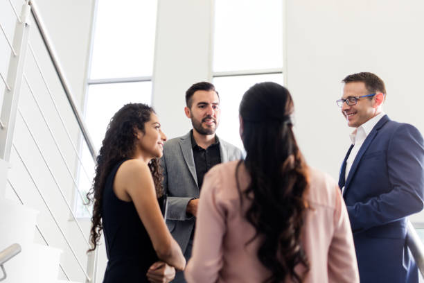 istock Business executives discussing work on stairways 1032702948