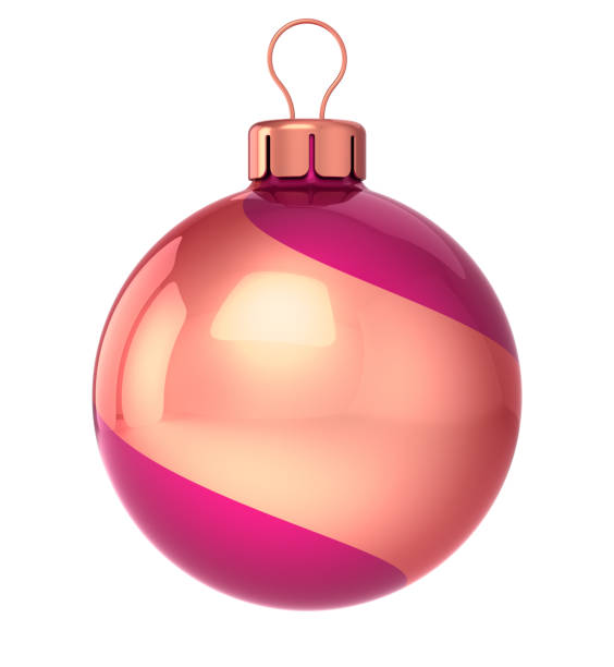 Christmas ball striped bauble. New Year's Eve decoration hanging adornment classic. Merry Xmas symbol. 3d illustration