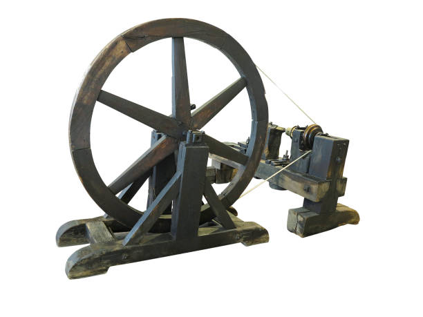 istock Vintage old turning lathe machine isolated over white background 1032711644