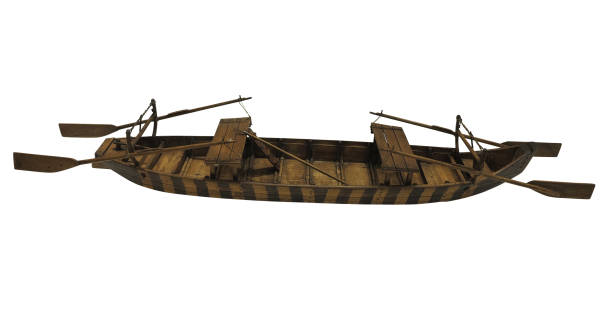 istock Wooden ancient old small ship model isolated on white background 1032711762