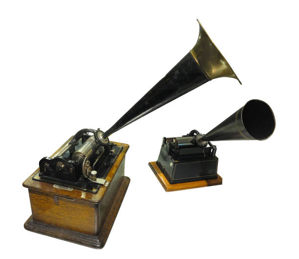 istock Edison phonograph sound recorder and player gramophone isolated on white background 1032711934
