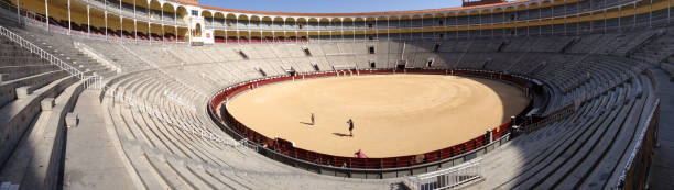 Malaga, Spain - December 4, 2018: The building of La Malagueta Bullring Arena, located in Plaza de Toros of Malaga, Andalusia, Spain.